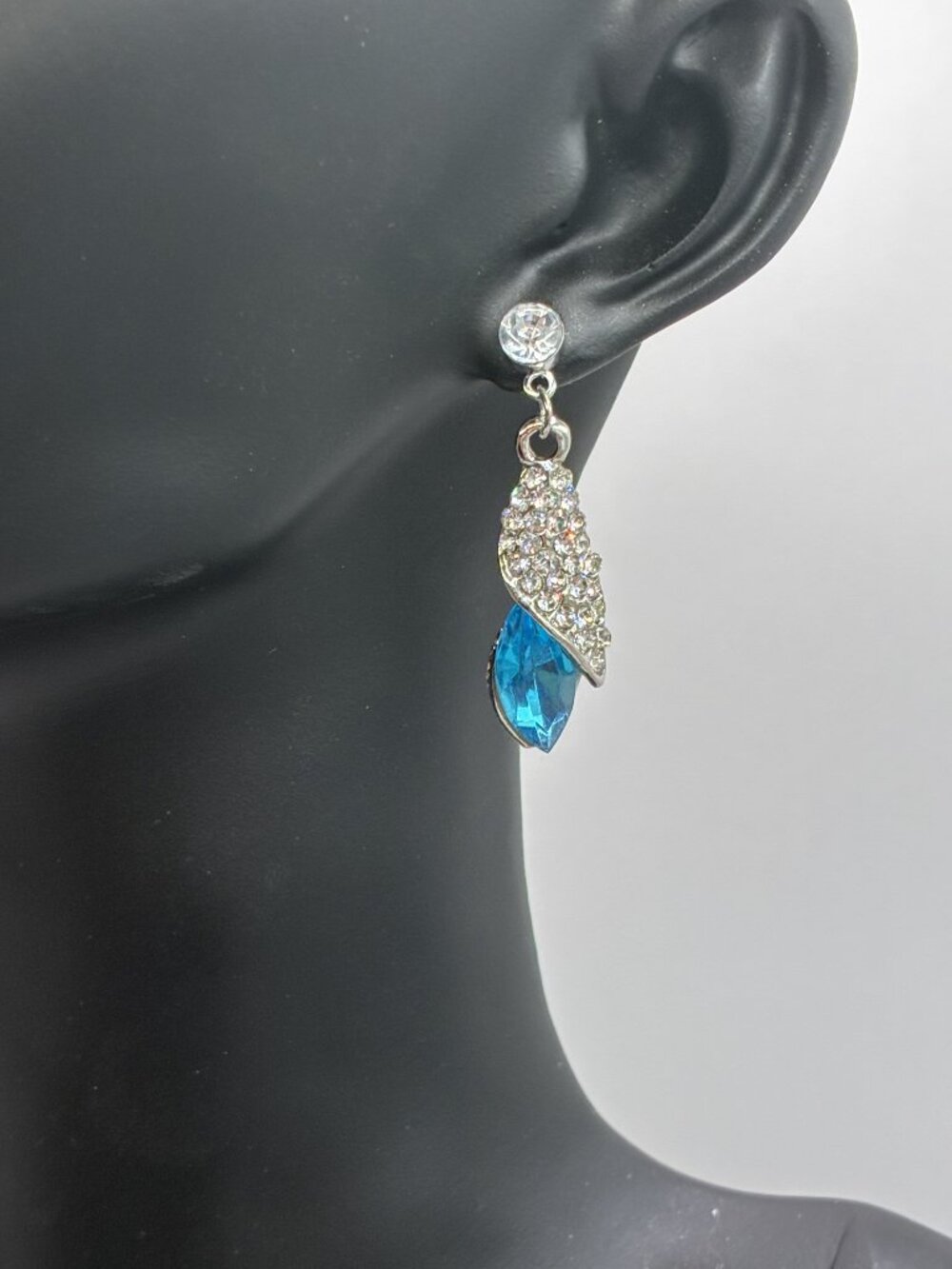 1.5" Diamond Blue Peacock Silver Dangle Earrings
